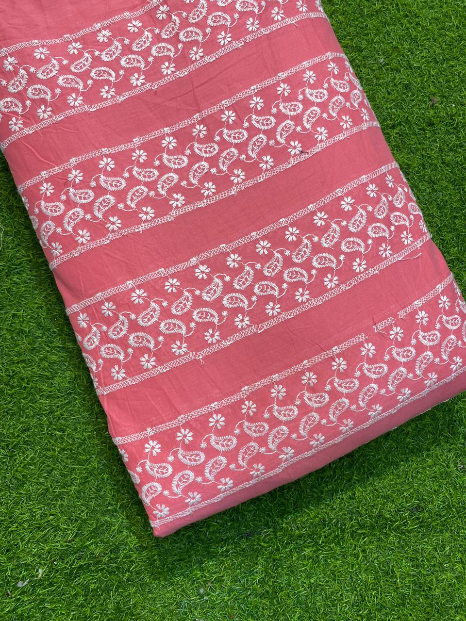 Most Premium Cotton Fabric With Sequin Embroidery (Pink Peach)