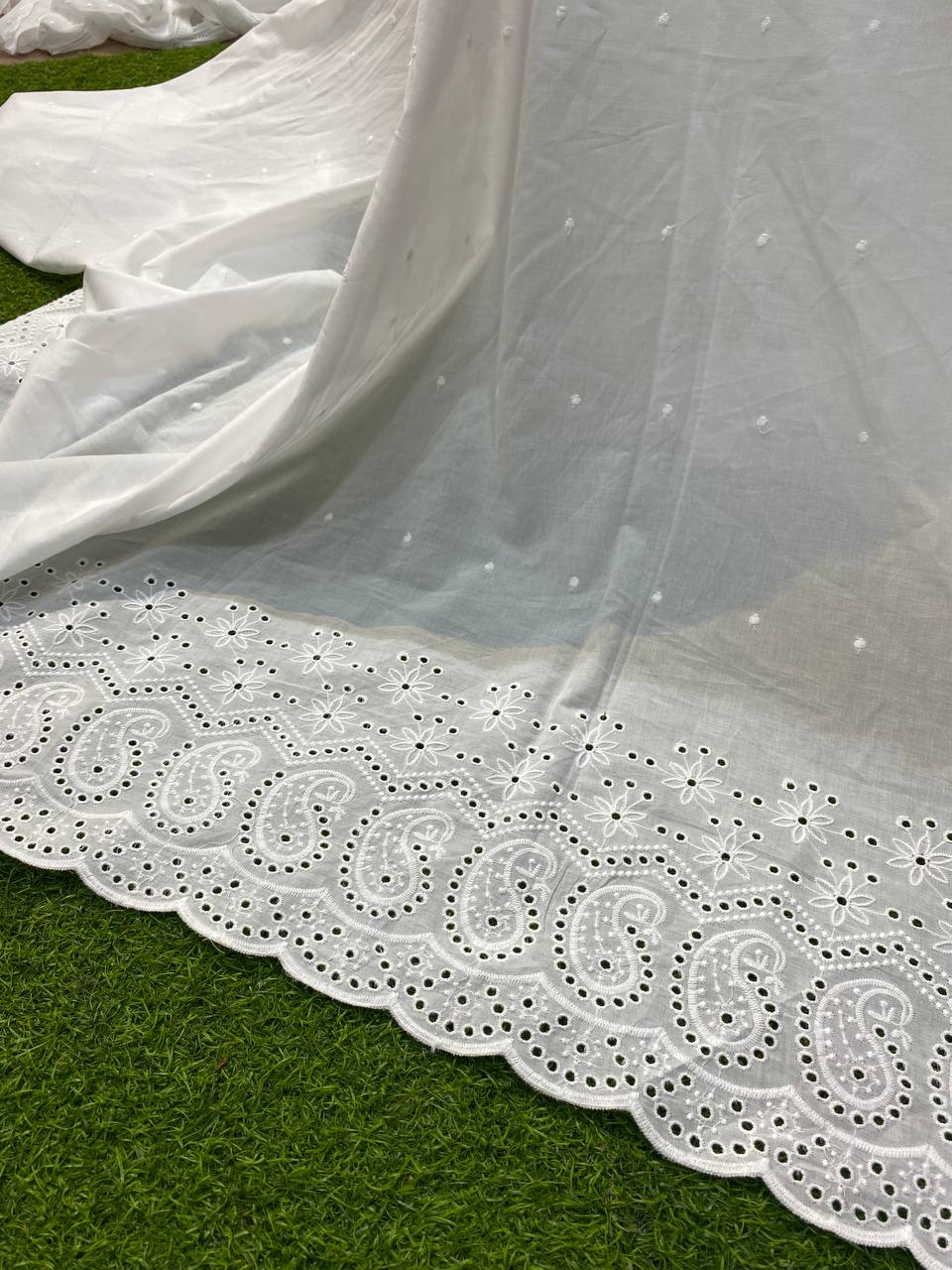 Most Premium Hakuba Chikankari Border Cotton Fabric