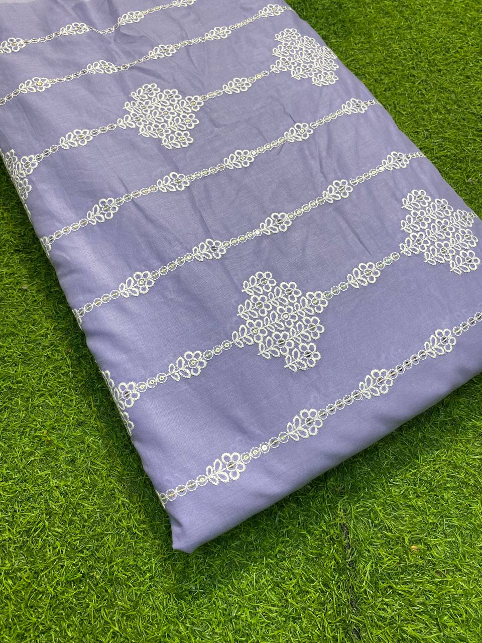 Most Premium Pure Cotton Fabrics - Lakhnavi Embroidery (LAVENDER)