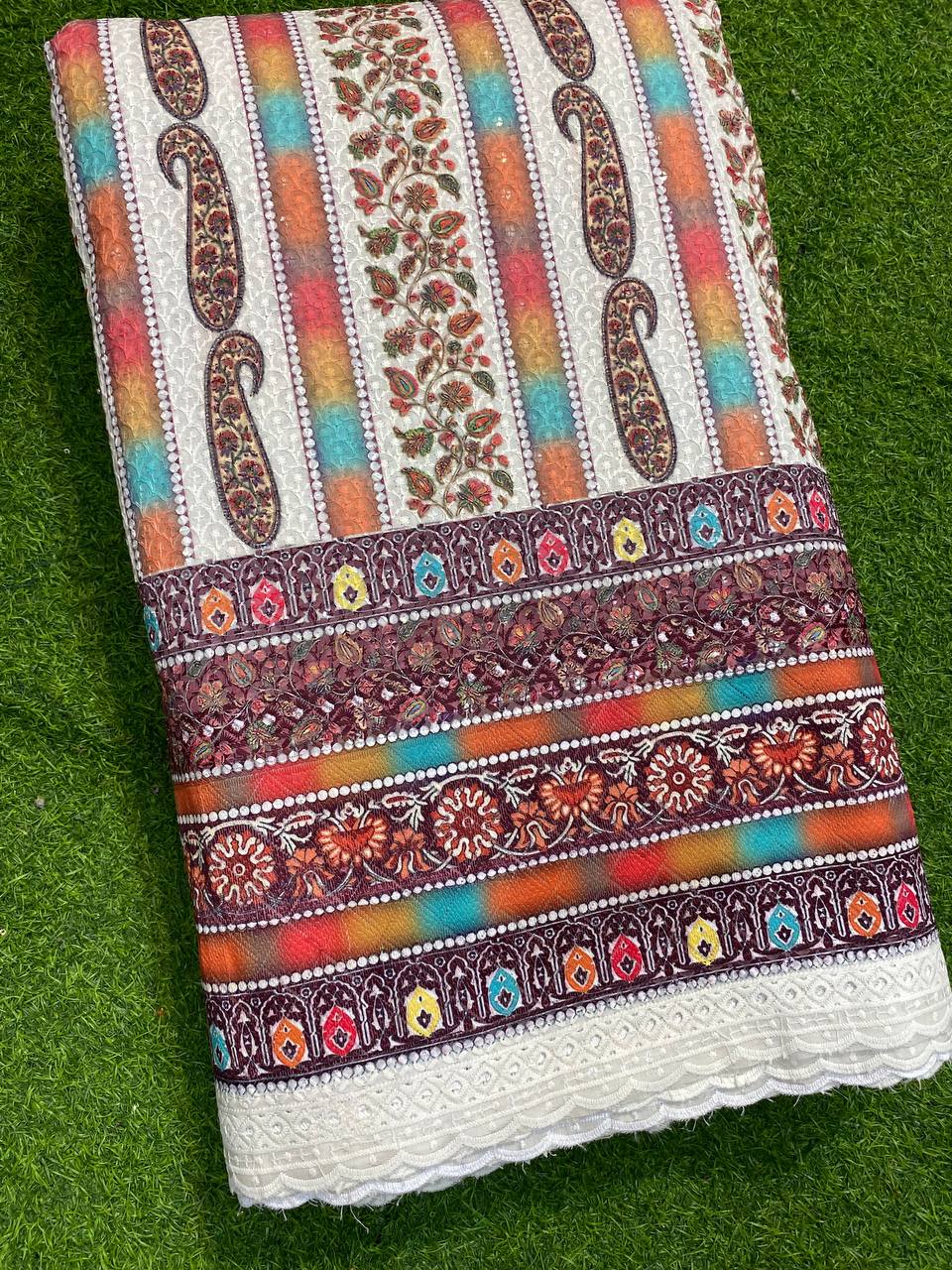 Most Premium Cotton Fabric- With Chikankari Lucknowi Printed