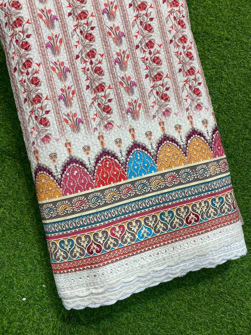 Most Premium Cotton Fabric- With Chikankari Lucknowi Printed