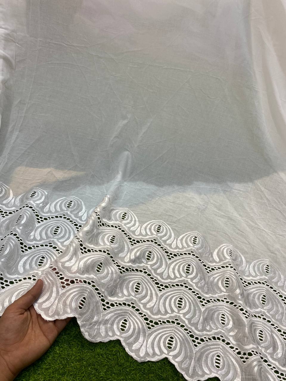 Most Premium Cotton Fabric - Hakuba Chikankari Resham Thread Border