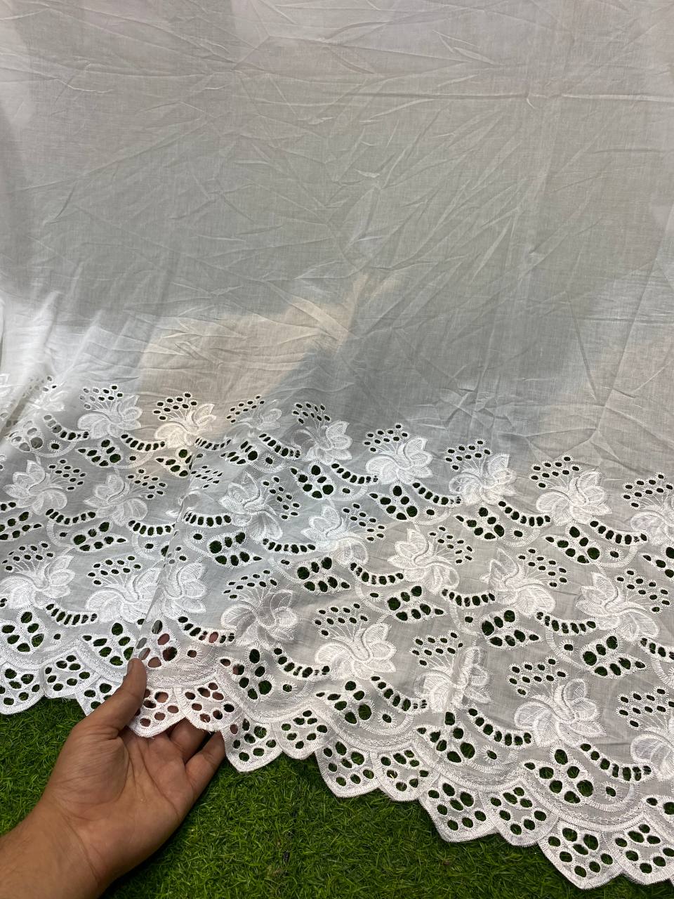 Most Premium Cotton Fabric - Hakuba Chikankari Resham Thread Border