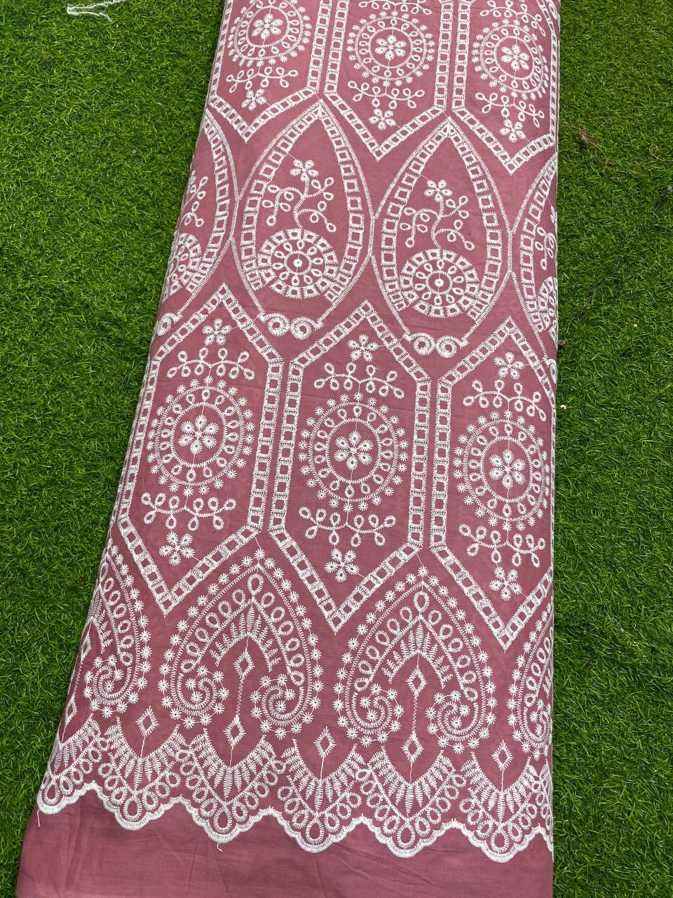 Most Premium Pure Cotton Fabric - Fine Lakhnavi Embroidery (Pyazi)