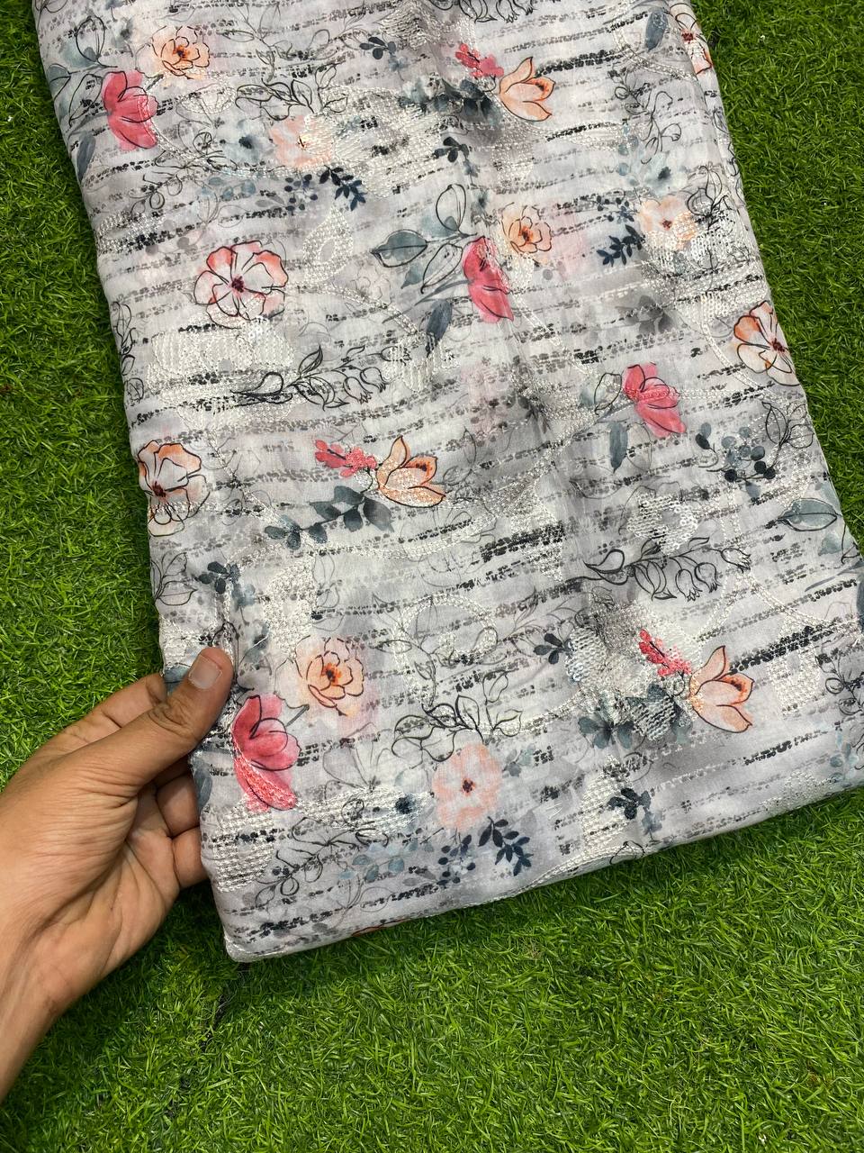 On SALE Prices - Pure Modal Muslin Print With Embroidery