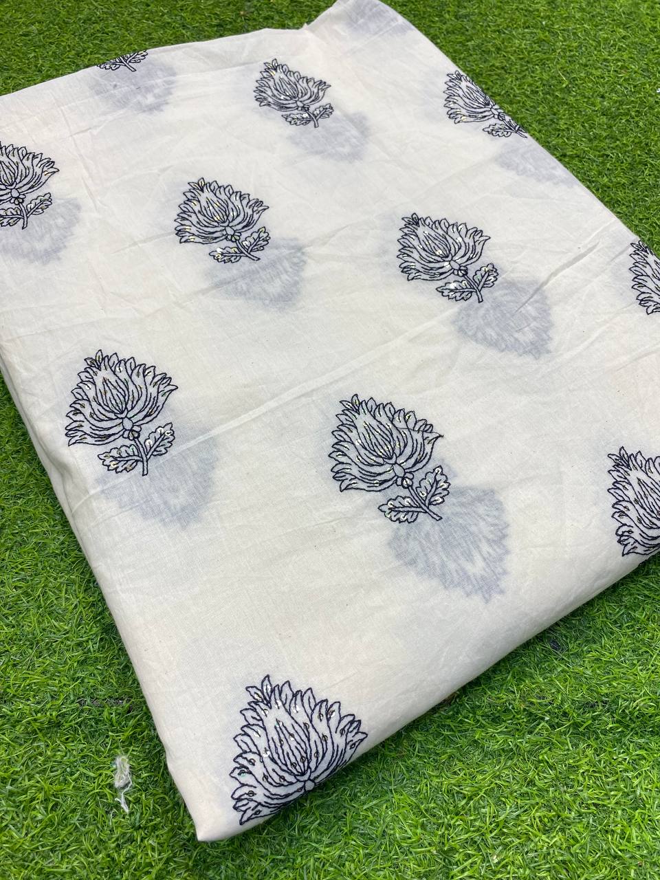 Most Premium Quality Of Fine Thread Embroidery On Pure Kora Cotton Fabric