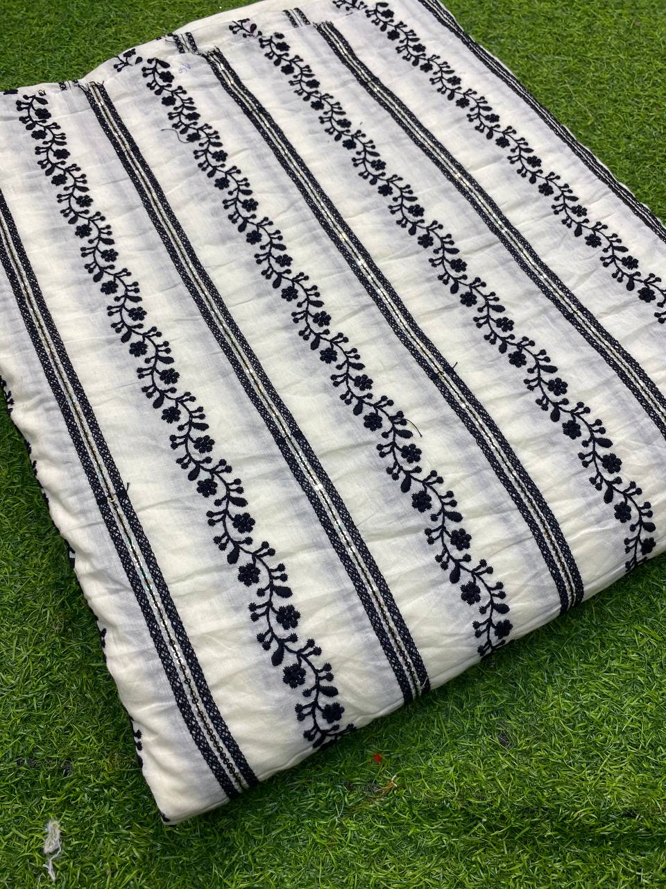 Most Premium Quality Of Fine Thread Embroidery On Pure Kora Cotton Fabric