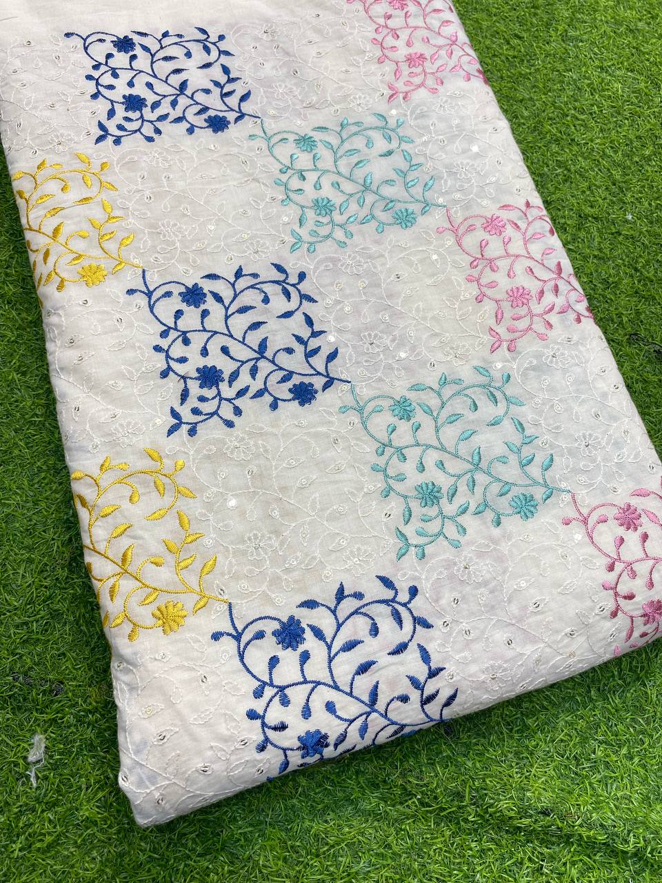 Most Premium Quality Of Fine Thread Embroidery On Pure Kora Cotton Fabric