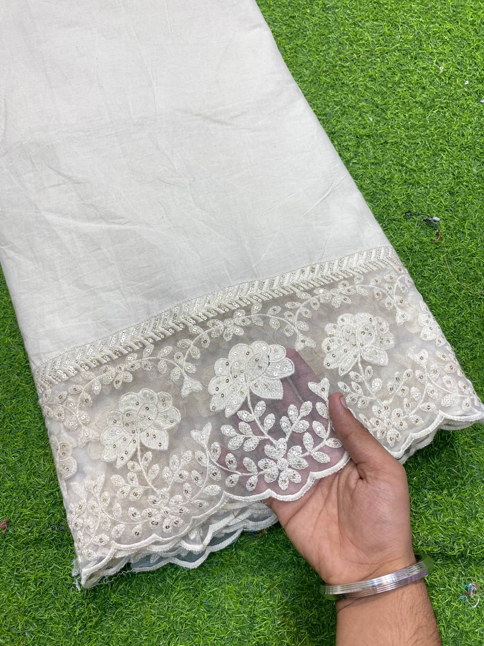 Most Premium Quality Of Fine Thread Embroidery On Pure Kora Cotton Fabric