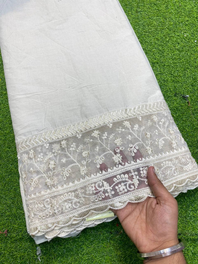 Most Premium Quality Of Fine Thread Embroidery On Pure Kora Cotton Fabric