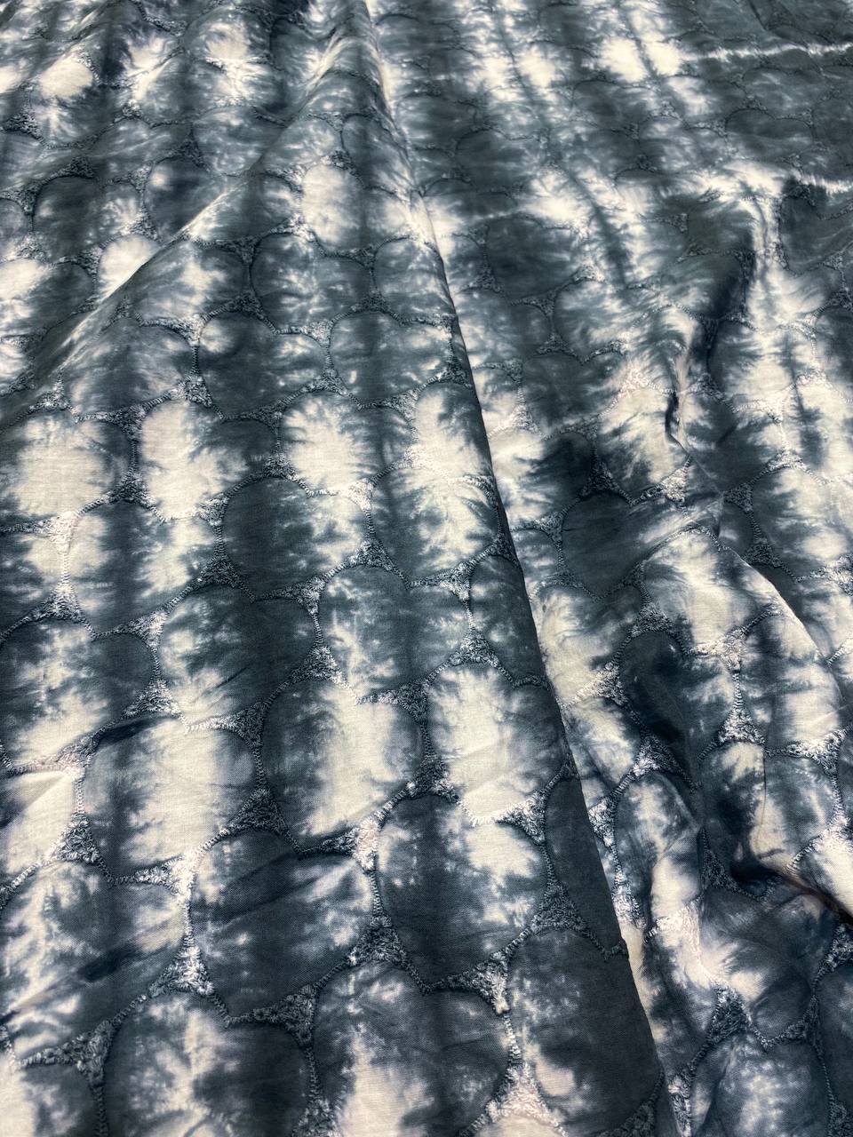 Most Premium Shibori Printed On Hakoba Chikankari Cotton Fabric - Big WIDTH!!