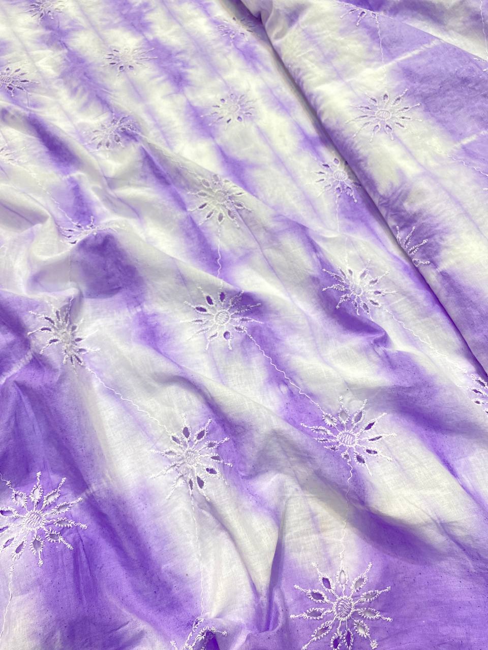 Most Premium Shibori Printed On Hakoba Chikankari Cotton Fabric - Big WIDTH!!