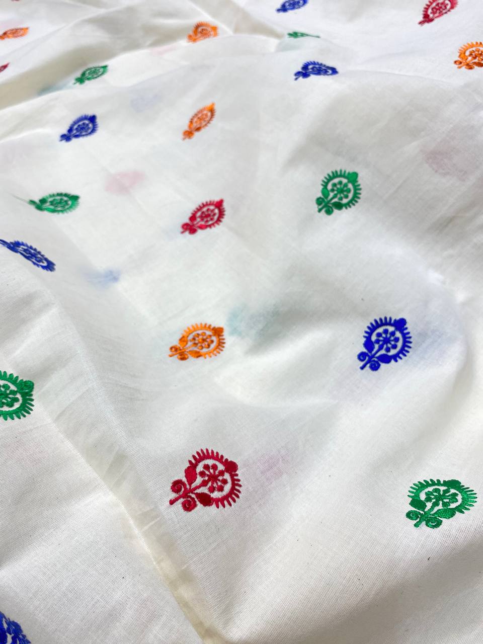Most Premium Pure Quality Of Kora Cotton Fabric - Fine Thread Embroidery