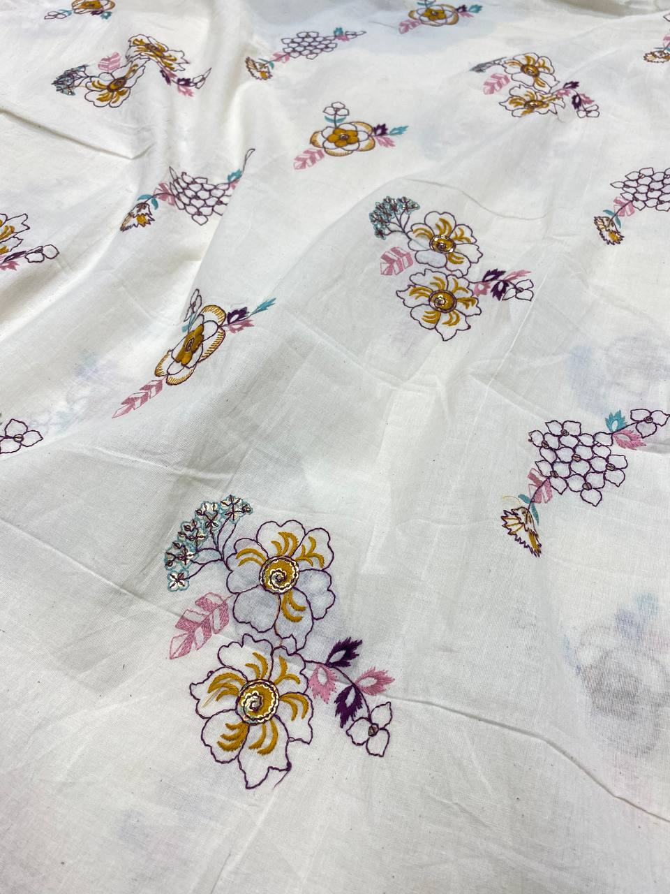 Most Premium Pure Quality Of Kora Cotton Fabric - Fine Thread Embroidery