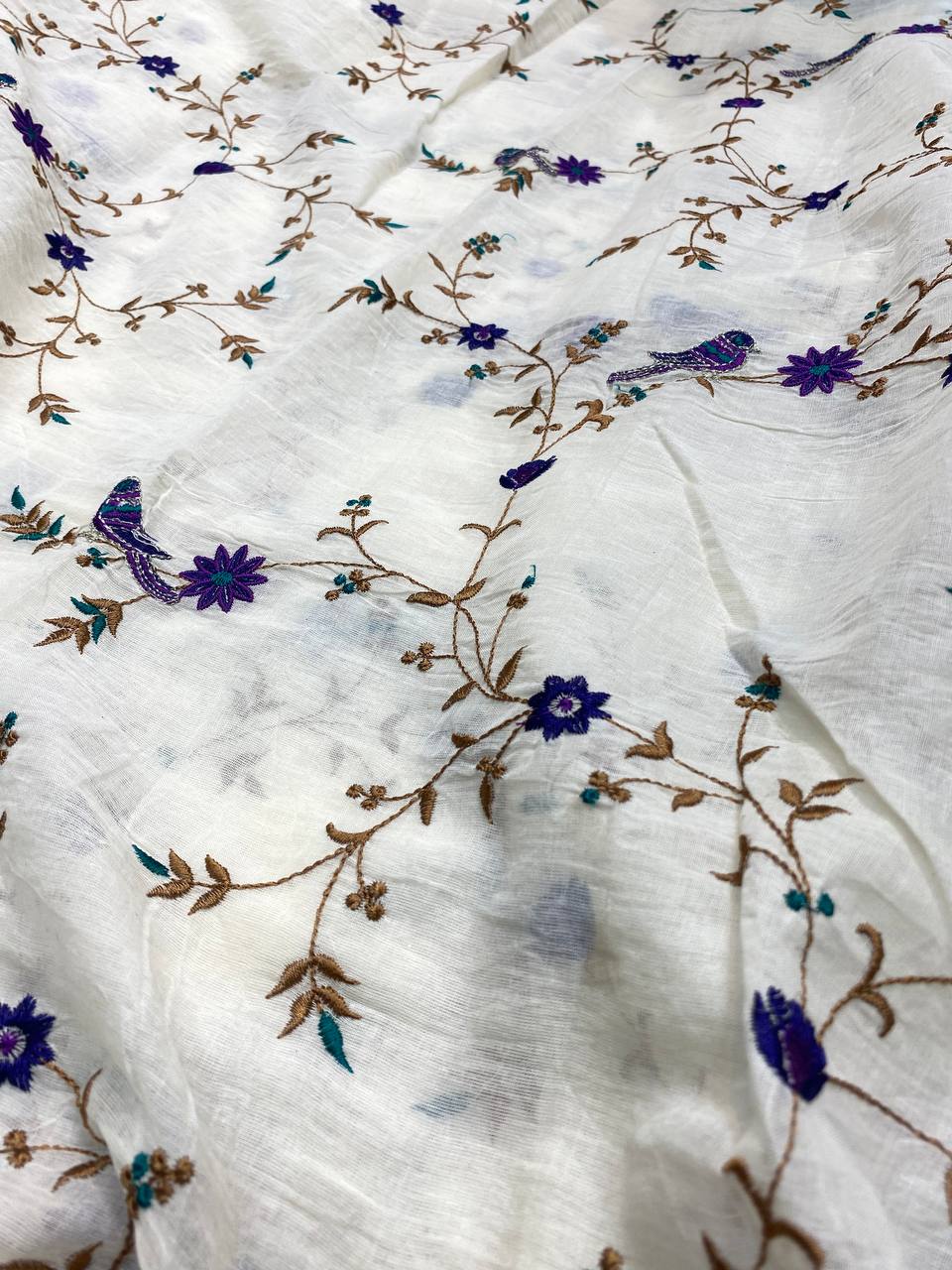 Most Premium Pure Quality Of Kora Cotton Fabric - Fine Thread Embroidery