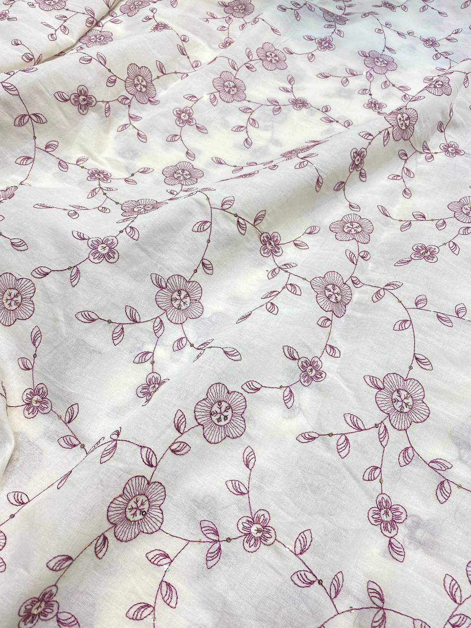 Most Premium Pure Quality Of Kora Cotton Fabric - Fine Thread Embroidery