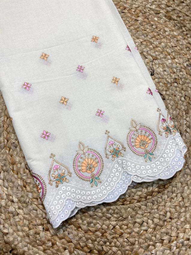 (SALE Prices) Most Premium Pure Quality Of Kora Cotton Fabric - Fine Thread Embroidery