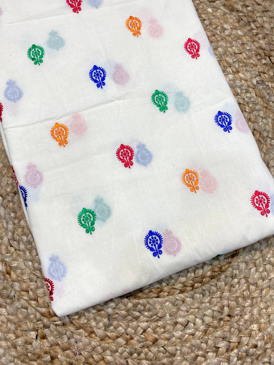 (SALE Prices) Most Premium Pure Quality Of Kora Cotton Fabric - Fine Thread Embroidery