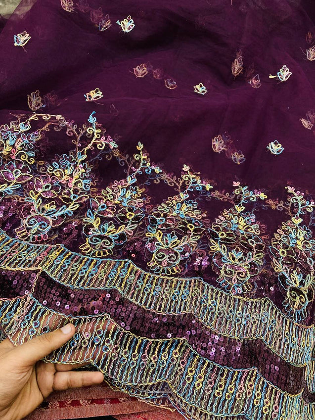 Most Premium Net Fabric Dori Work Embroidery (Big WIDTH!!)