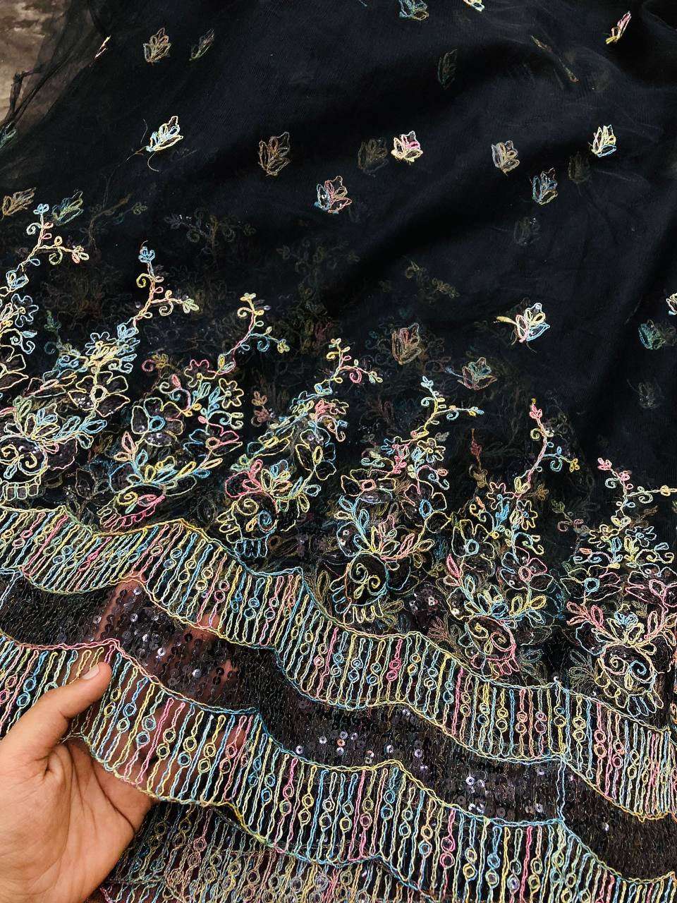 Most Premium Net Fabric Dori Work Embroidery (Big WIDTH!!)