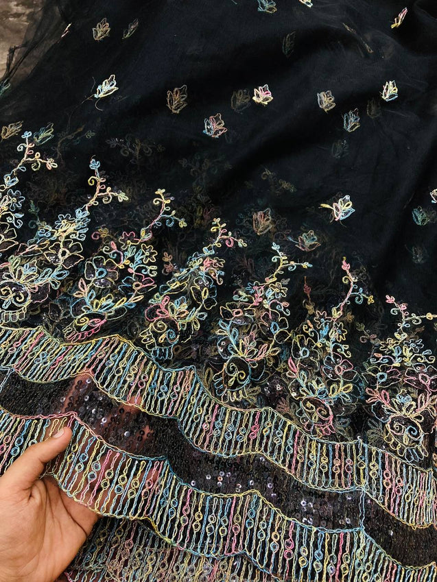 Most Premium Net Fabric Dori Work Embroidery (Big WIDTH!!)