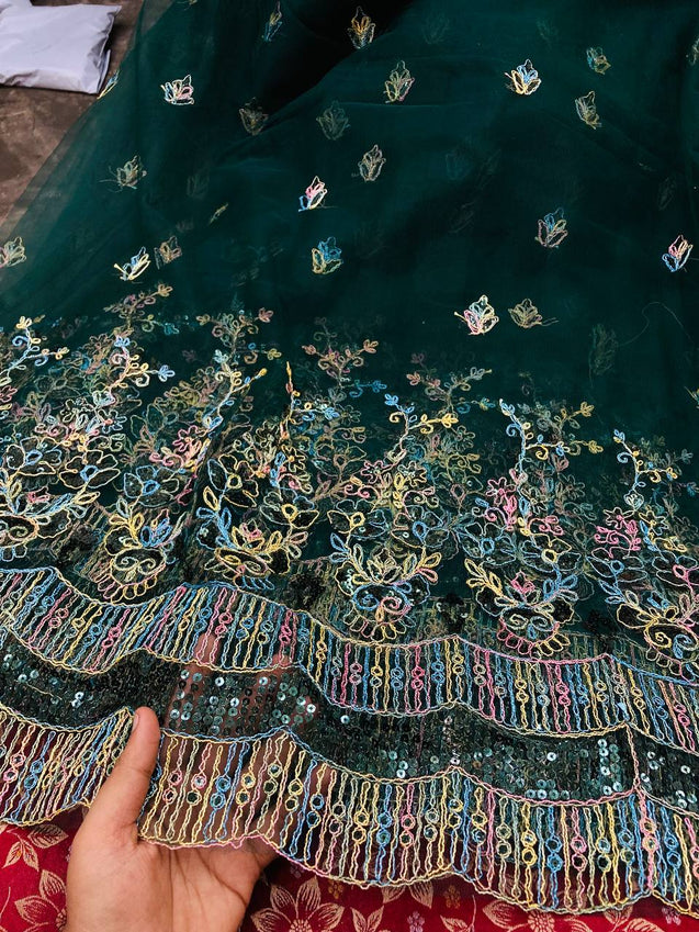 Most Premium Net Fabric Dori Work Embroidery (Big WIDTH!!)