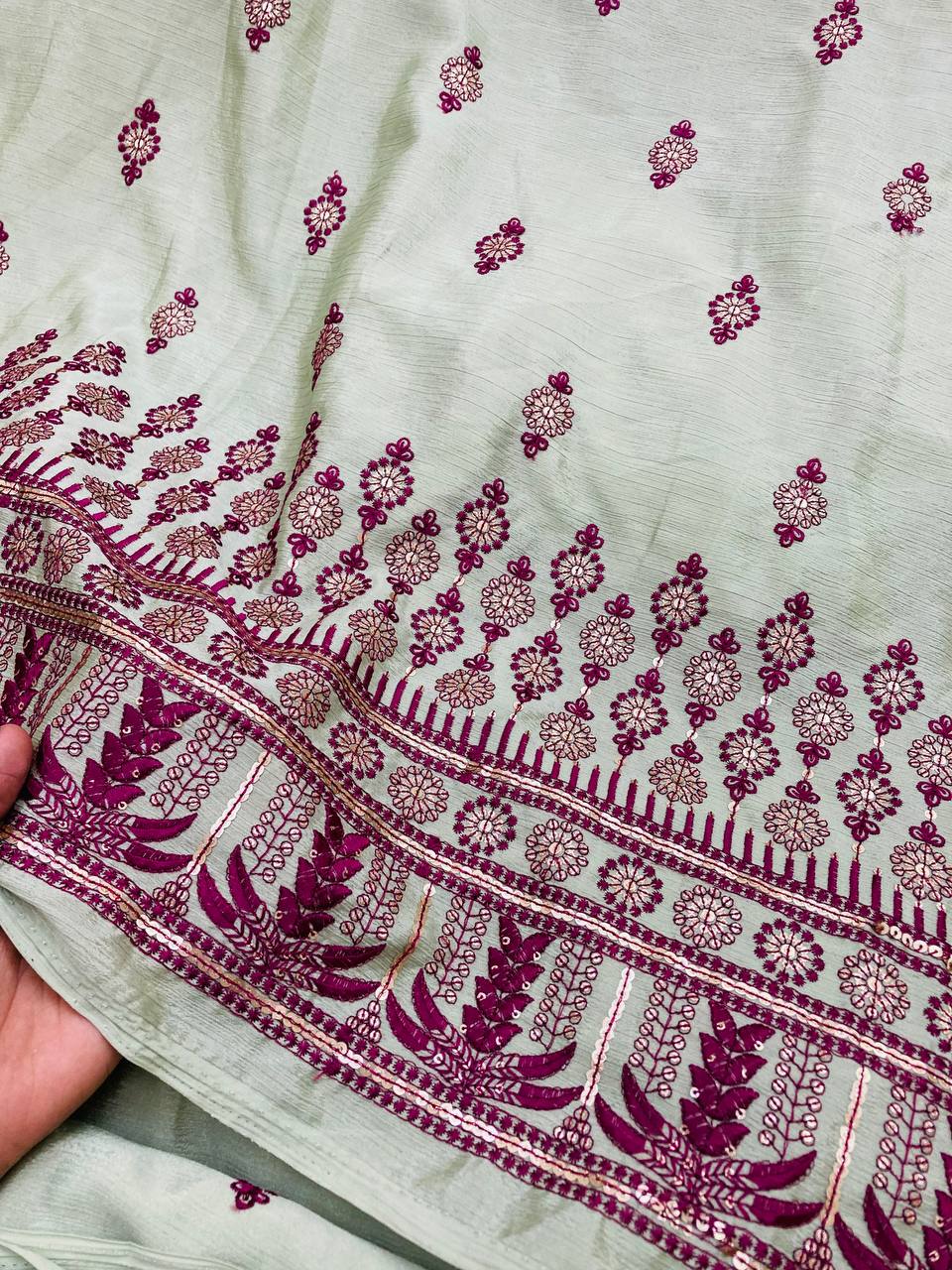 Premium Fine Chinon FABRIC With Fine Embroidery