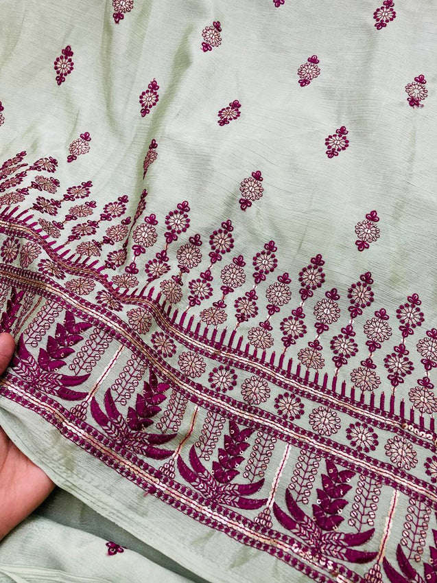 Premium Fine Chinon FABRIC With Fine Embroidery