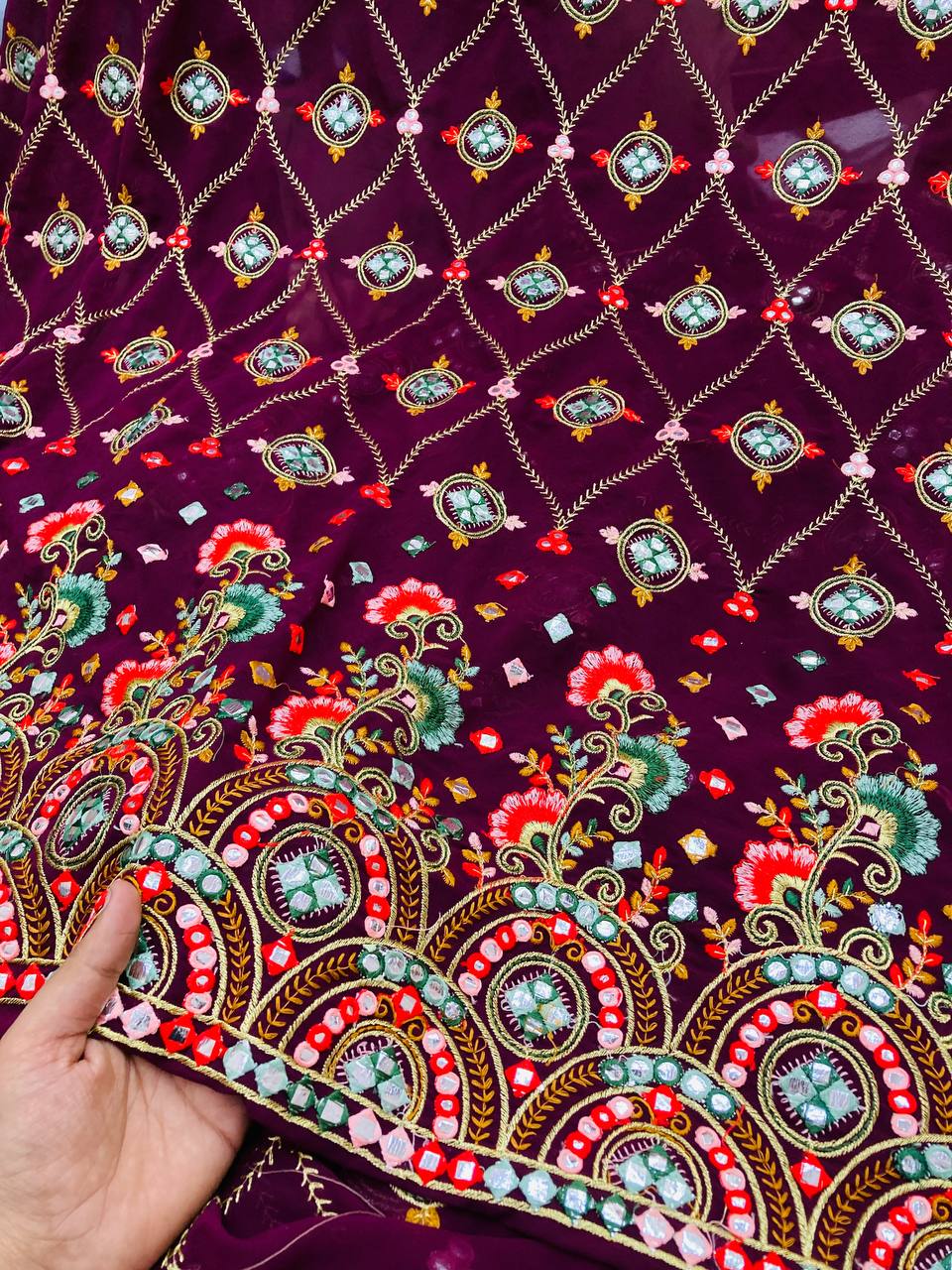 Premium Pure Fine Thread Embroidery On Georgette FABRIC (Big WIDTH!!)