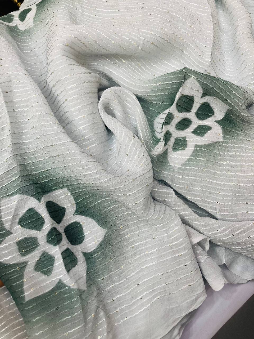 Most Premium Pure Chinon Printed FABRIC With Fine Embroidery