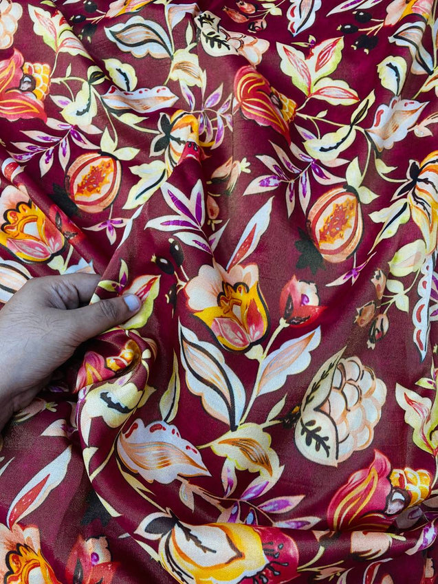 Premium Kanjivaram COSMOS Silk Fabric - DIGITAL PRINTED