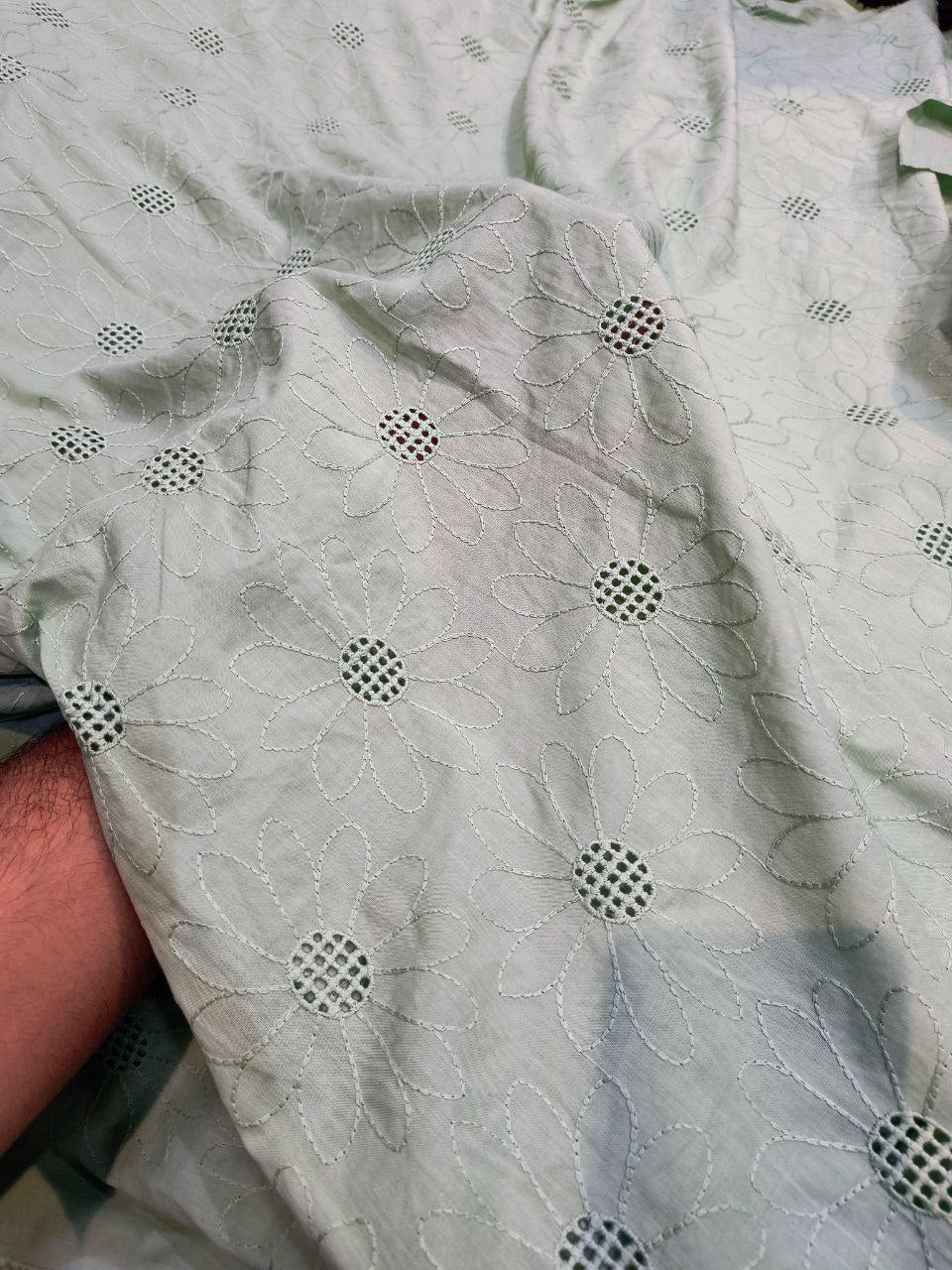 Premium Fine Hakuba Chikan Work On Pure Cotton FABRIC (Big WIDTH!!)