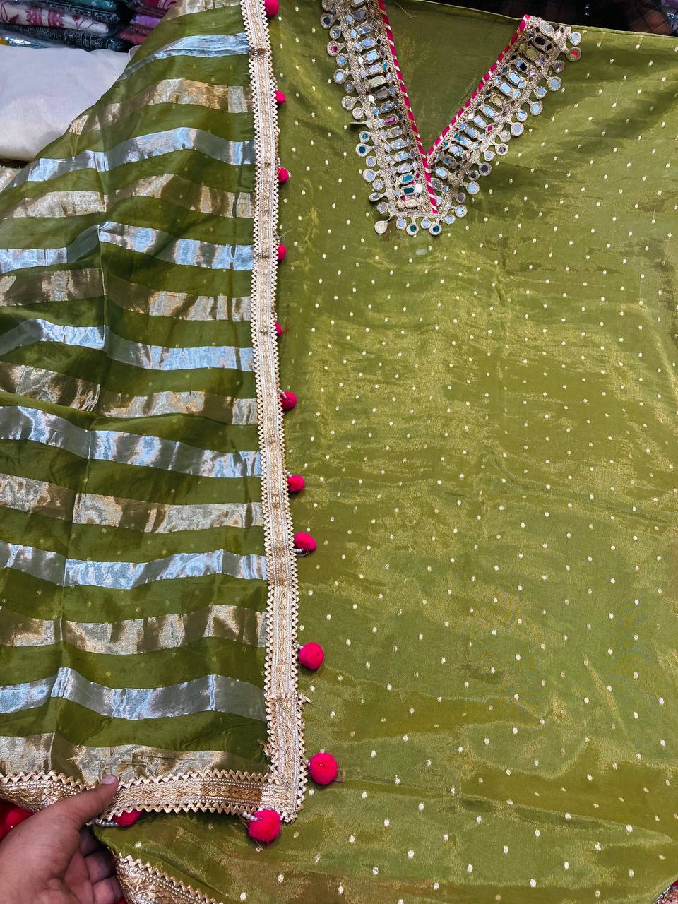 Premium Pure Cosmos Silk Suit With Dupatta With LACE WORK