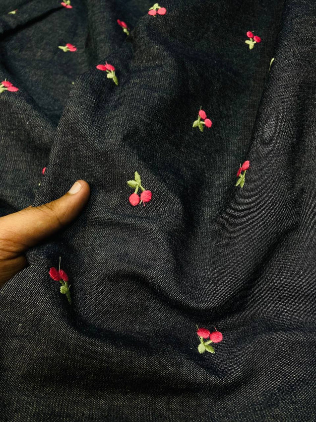 Premium Imported Pure Denim Fabric With Fine Embroidery - Big WIDTH!!
