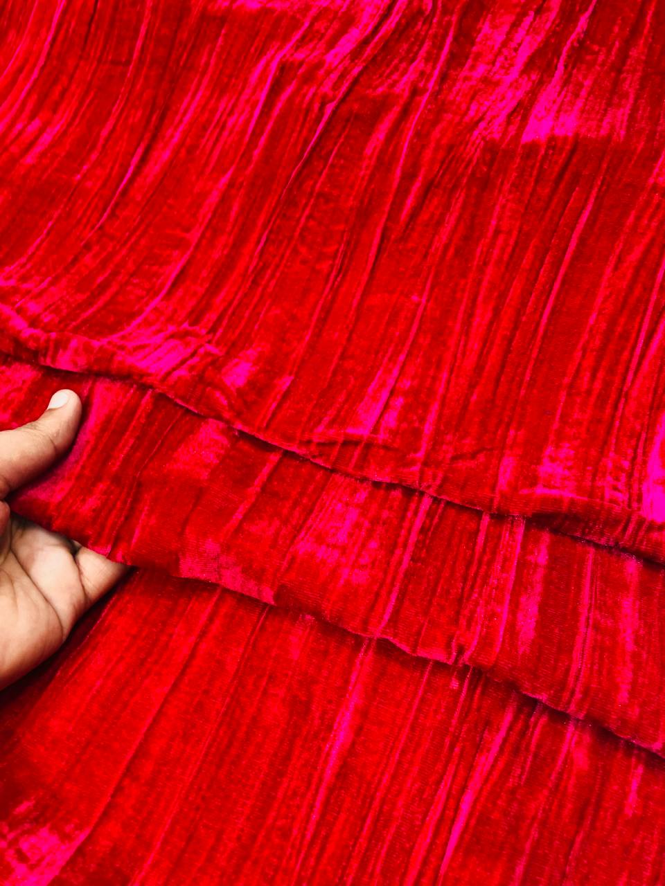 Premium Imported Crushed Velvet 9000 FABRIC - Hot PINK Rani