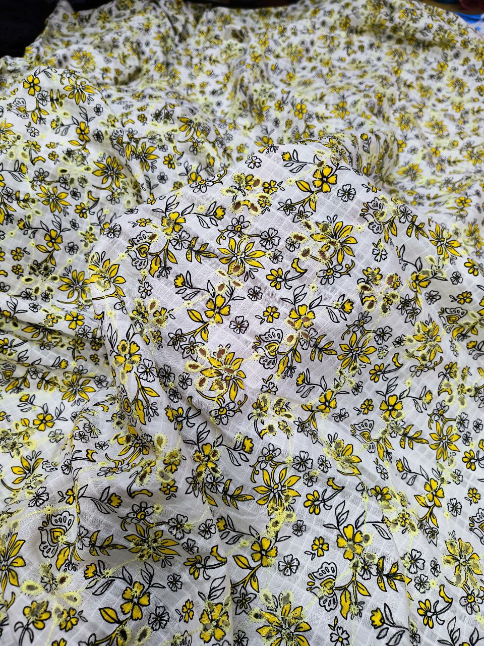 Premium Fine Hakuba Chikankari Embroidery On Pure Cotton PRINTED FABRIC (Big WIDTH!!)