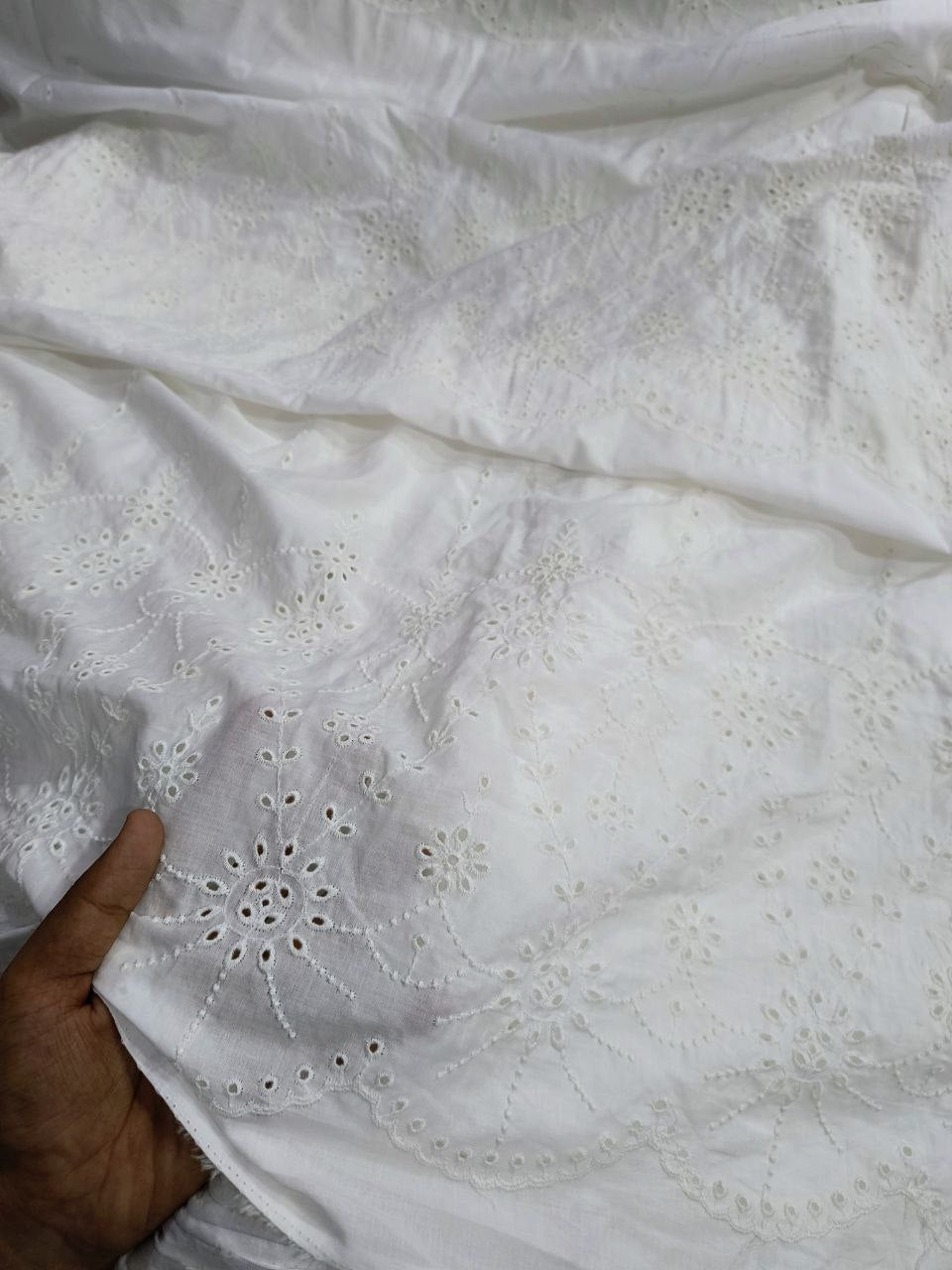Premium Fine Hakuba Chikankari Embroidery On Pure Cotton FABRIC (Big WIDTH!!) (DYEABLE Also)
