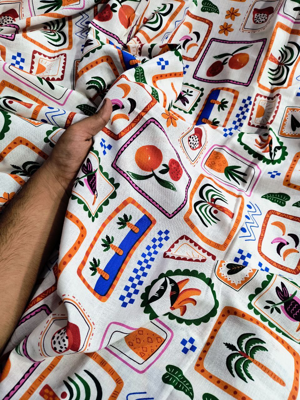 Most Premium Pure Linen Cotton PRINTED FABRIC (Big WIDTH!!)
