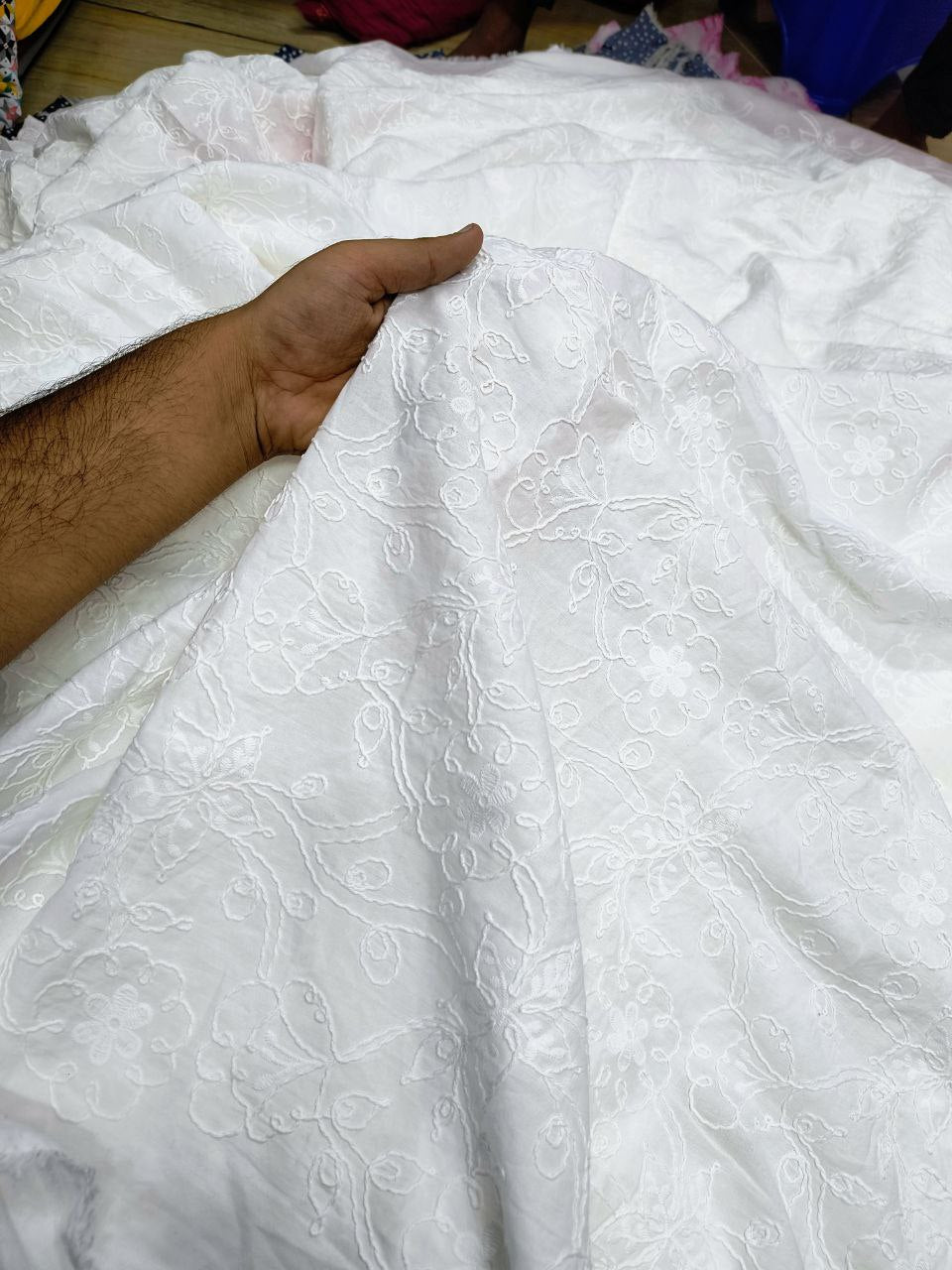 Most Premium Pure Cotton FABRIC With Fine Dori Embroidery (Big WIDTH!!) (Dyeable Also)