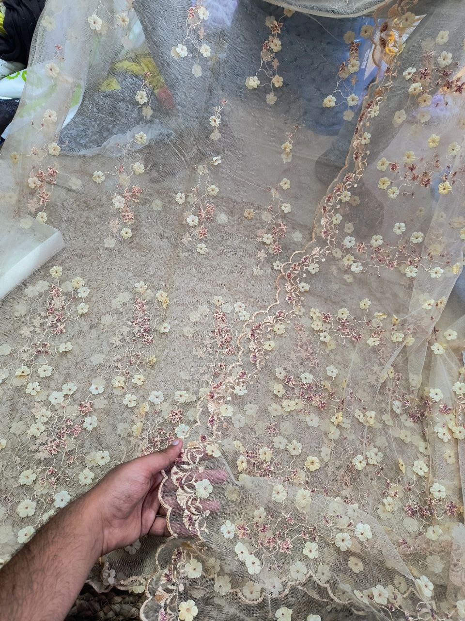 Most Premium Imported Heavy Cut Dana Work On Net FABRIC With Sleeves Work