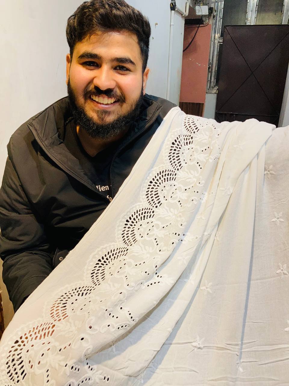 Most Premium Pure Fine Georgette CREPE FABRIC With Hakoba Chikankari (DYEABLE)