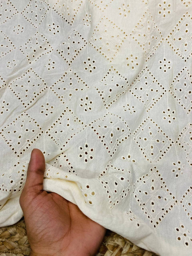 Premium Pure Cotton Hosiry Fabric With Hakuba Chikankari Embroidery (DYEABLE ALSO) (Big WIDTH!!)