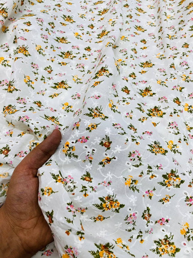Most Premium Pure Cotton Hakuba Chikankari Printed Fabric (Big WIDTH!!)