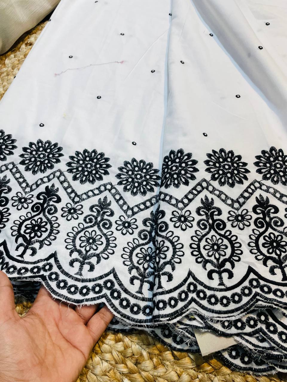 Most Premium Export Quality Of Pure Cotton FABRIC With Fine Chikankari Work (Big WIDTH!!)