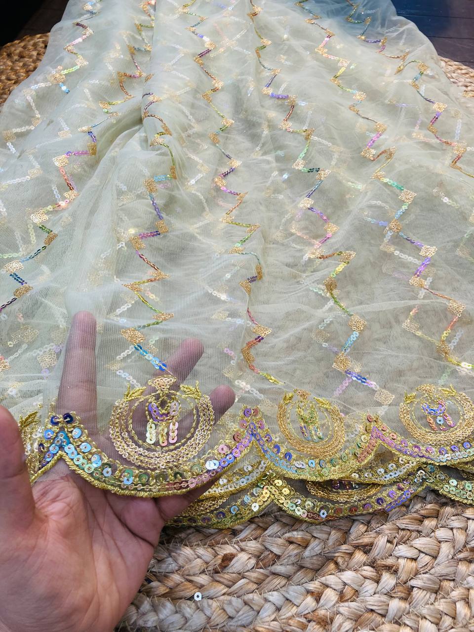 (Cut Piece SALE Fabric) Premium Embroidered Net FABRICS - Cut SIZE: 4.30 Meter