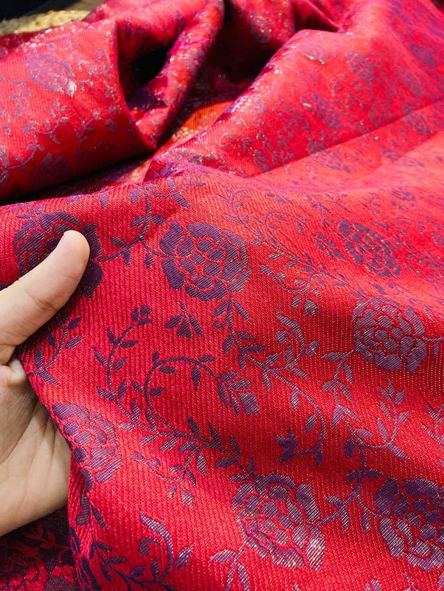 (Cut Piece SALE Fabric) Premium Handloom Banarasi Brocade FABRICS - Cut SIZE: 4.80 Meter