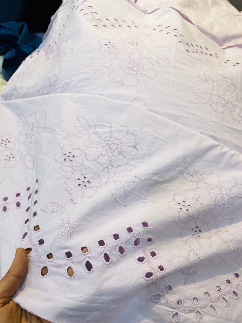 Most Premium Export Quality Of Pure Cotton FABRIC With Fine Chikankari Embroidery Work (Big WIDTH!!)