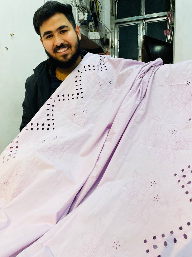 Most Premium Export Quality Of Pure Cotton FABRIC With Fine Chikankari Embroidery Work (Big WIDTH!!)