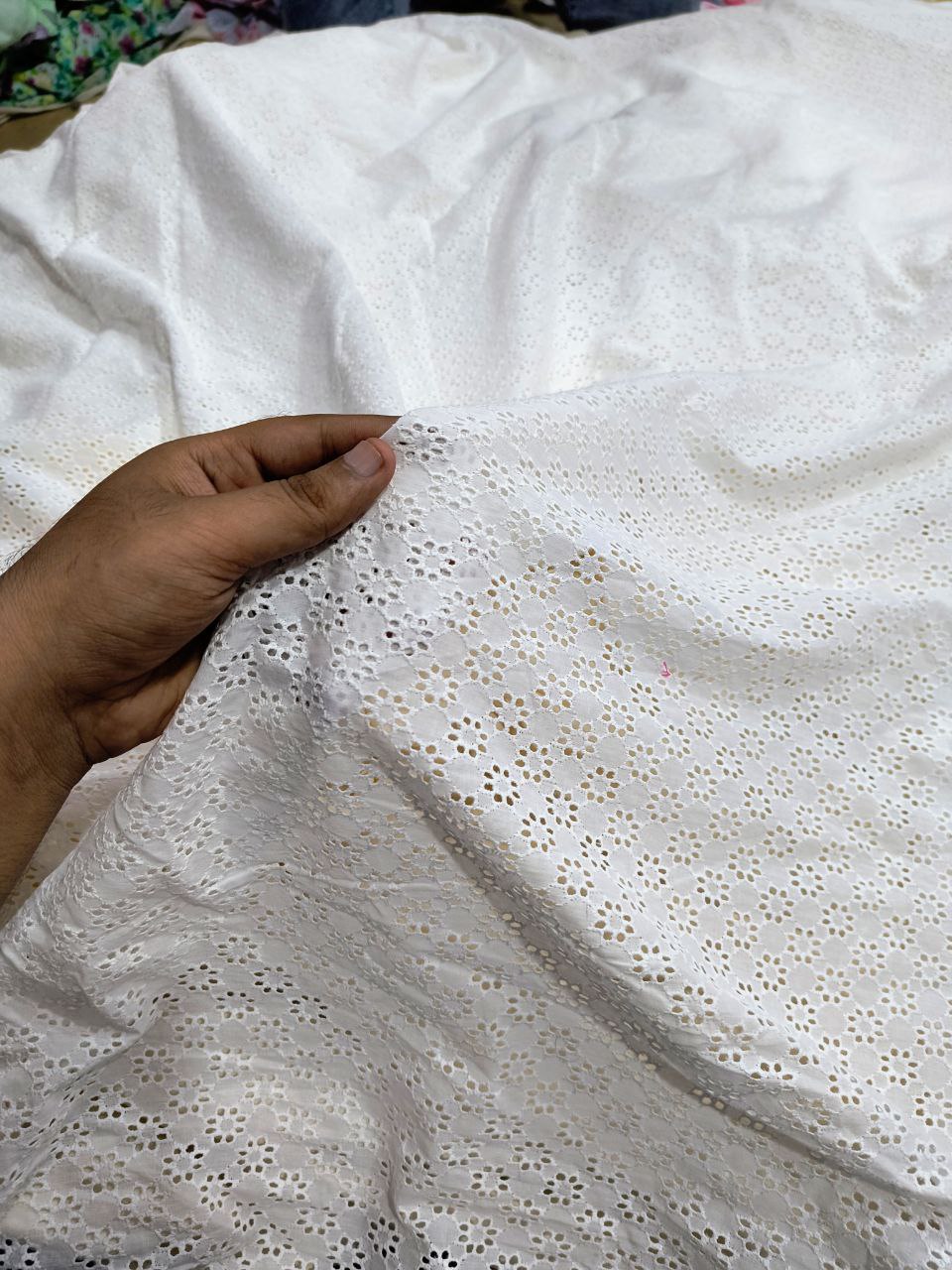 Premium Fine Hakuba Chikankari Embroidery On Pure Cotton FABRIC (Big WIDTH!!) (Dyeable Also)