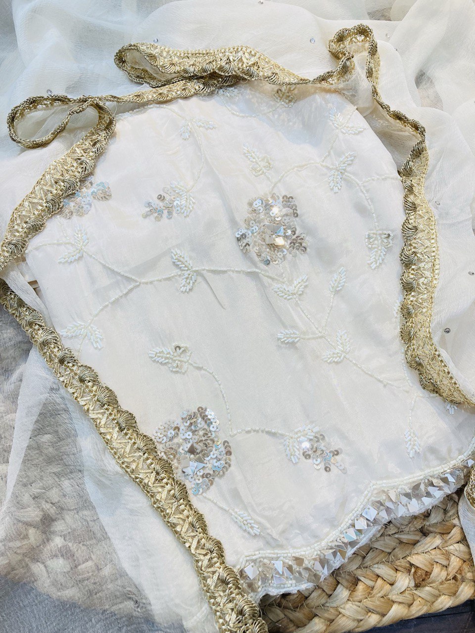 Premium Pure Pure Natural CREPE FABRIC With Fine Lace WORK (Complete Suit With Bottom & Dupatta)